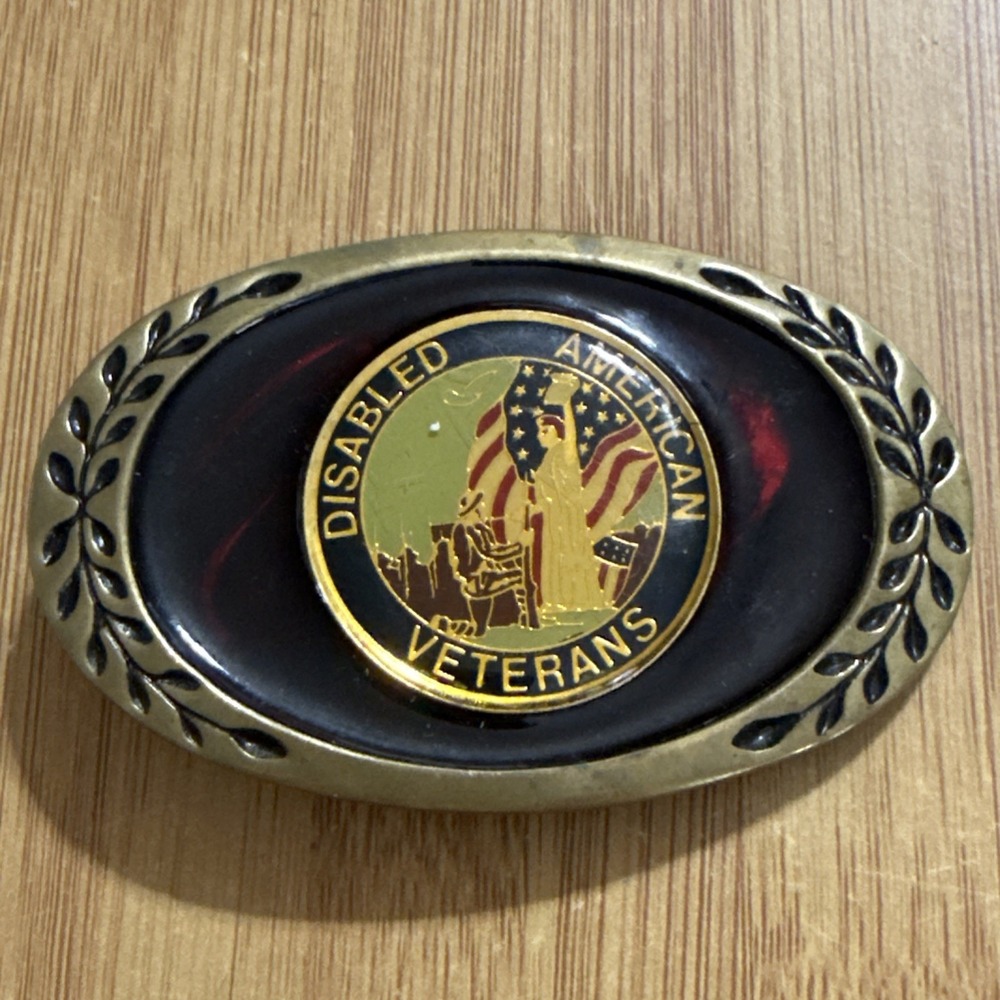 Solid Brass Disabled American  Veterans Western Cowboy Vintage Belt Buckle